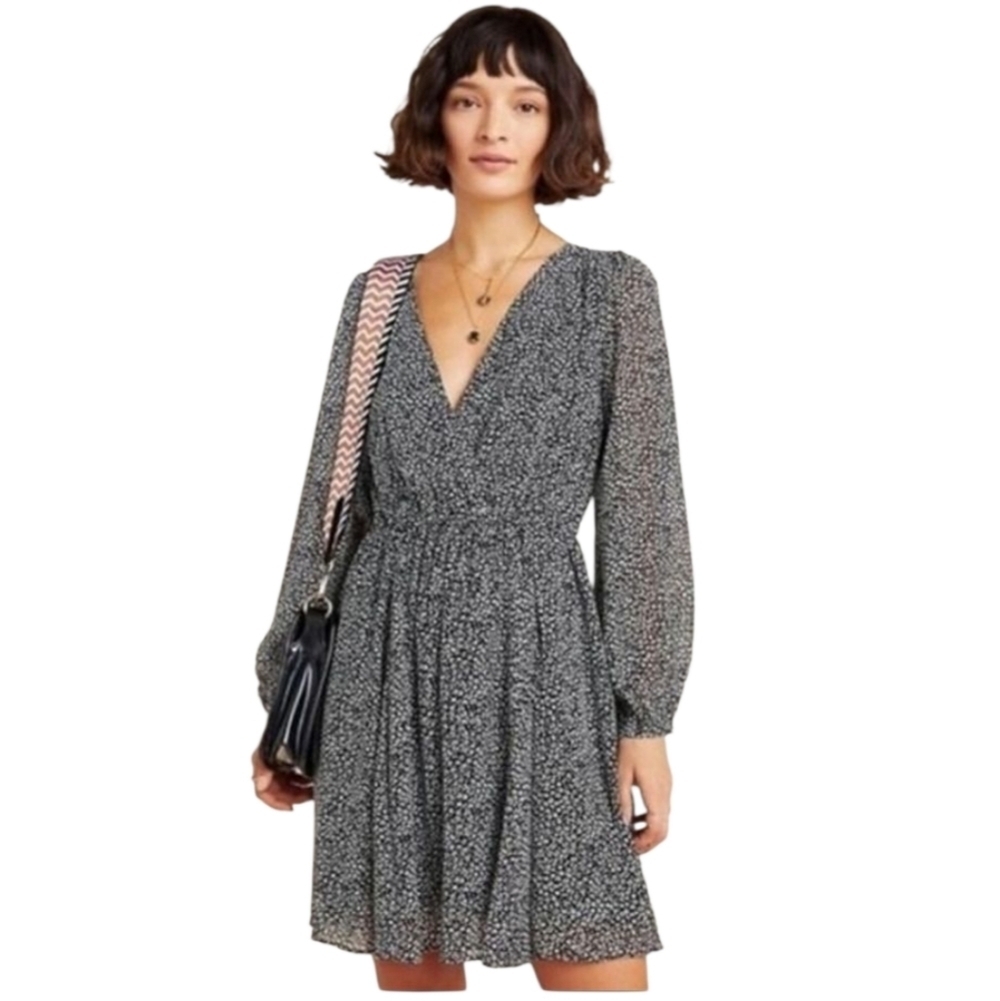 Maeve Anthropologie Carolyn V-Neck Leopard Print Mini Dress Sz M Summer Boho
